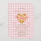 Süsse Pie Heart Pink Bow Gingham Fall Baby Dusche Einladung (Vorne/Hinten)