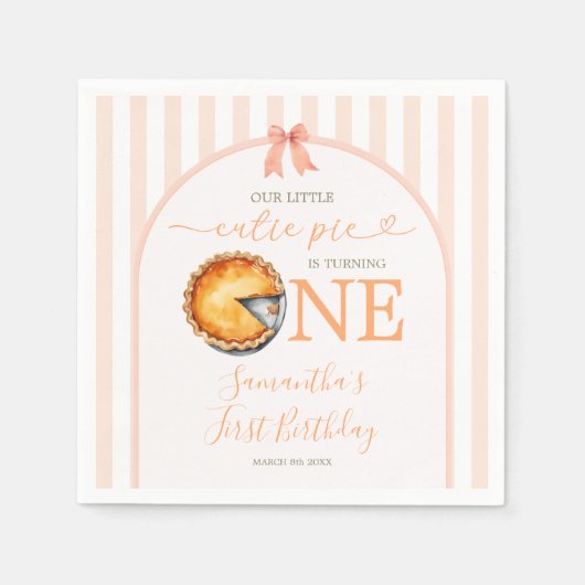 Süsse Pie Orange Gingham 1. Geburtstag Serviette (Vorderseite)
