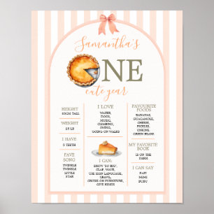 Süsse Pie Orange Gingham 1. Jahr Fact Sign Poster