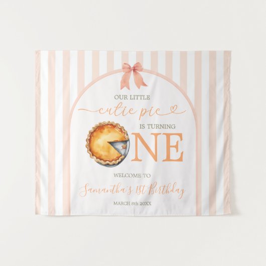 Süsse Pie Orange Gingham Birthday Begrüßungsband Wandteppich (Vorderseite (Horizontal))