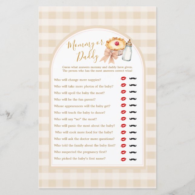 Süsse Pie Pastel Gingham Mommy oder Daddy Game (Vorderseite)