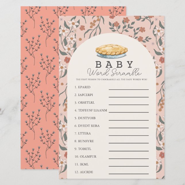 Süsse Pie Pink Floral Baby Word Scramble Spiel (Vorne/Hinten)