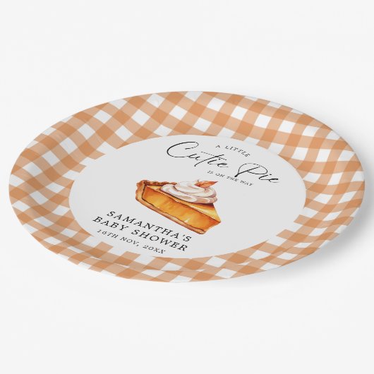Süsse Pie Pumpkin Fall Gingham Baby Dusche Pappteller (Schrägansicht)
