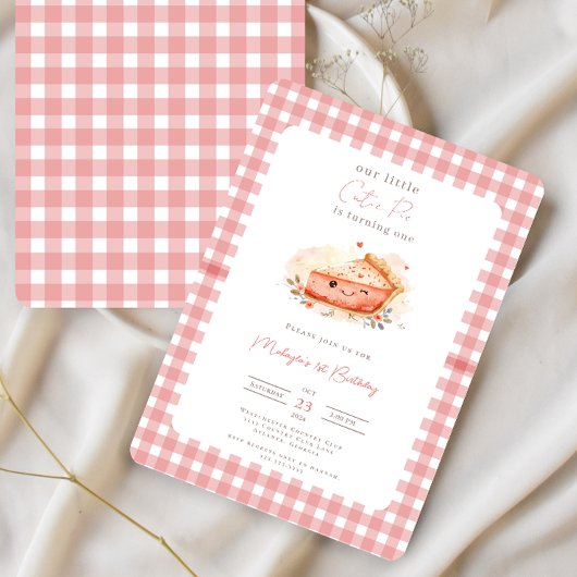 Süsse Pie Rustic Pink Gingham Einladung zum 1. Geb