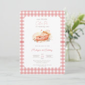Süsse Pie Rustic Pink Gingham Einladung zum 1. Geb (Stehend Vorderseite)