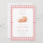 Süsse Pie Rustic Pink Gingham Einladung zum 1. Geb (Vorderseite)