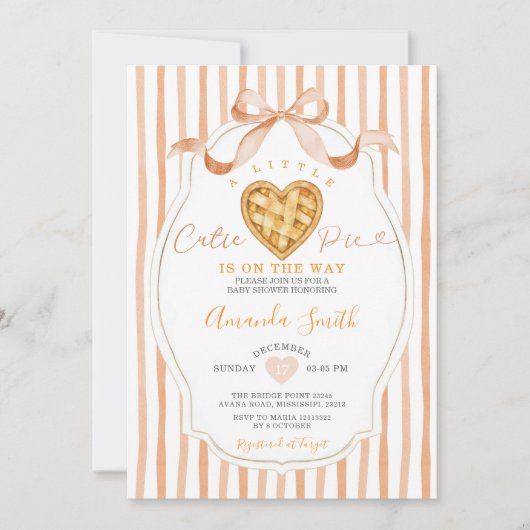 Süsse Pie Stripes Bow Babydusche Einladung (Vorderseite)