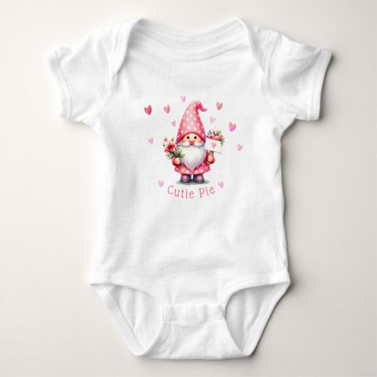 Süsse Pie - Whimsical Gnome in Pink White Hearts Baby Strampler (Vorderseite)