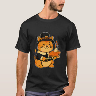 Süße Pilgerkatze Kürbiskuchen Herbst Kühl Dankegeb T-Shirt