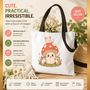 Süße Pilz-Katzen-Tragetasche – Kawaii Cottagecore Tasche