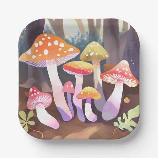 Süße Pilze | Aquarell Wald Pappteller (Vorderseite)