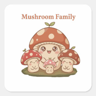 Süße Pilzfamilie Retro Kawaii Wald Pilze Kunst Quadratischer Aufkleber