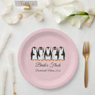 Süße Pinguin-Braut-Junggesellinnenabschied in Rosa Pappteller