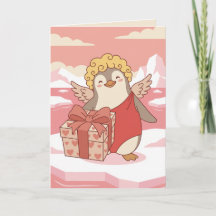 Süße Pinguin-Cupid Valentinskarte für Kinder