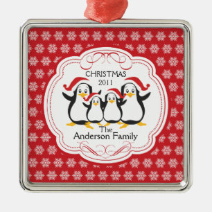 Süße Pinguin-Familie mit 4 Personen Weihnachtsbaum Silbernes Ornament