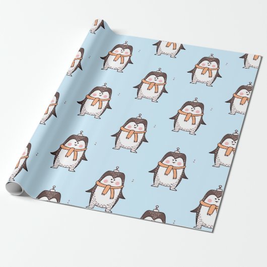 SÜSSE PINGUIN HELLBLAUES GESCHENKpapier (Ungerollt)