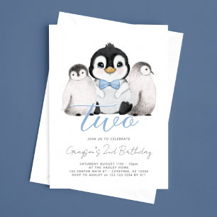 Süße Pinguin-Kinder 2. Geburtstag Einladung