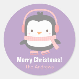 Süße Pinguin-Kinder-Weihnachtsdekoration-Aufkleber Runder Aufkleber
