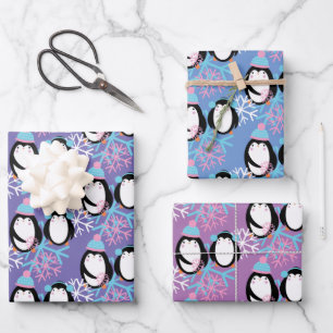 Süße Pinguin-Schneeflocken Whimsical Geschenkpapier Set