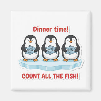 Süße Pinguine Abendessen Zeit Fische zählen Mathe- Magnet