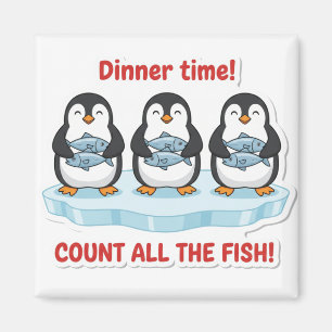 Süße Pinguine Abendessen Zeit Fische zählen Mathe- Magnet