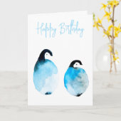 Süße Pinguine Aquarell Karte (Gelbe Blume)