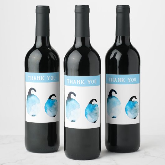 Süße Pinguine Aquarell Weinetikett (Flaschen)