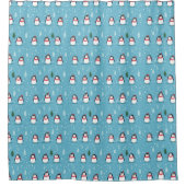 Süße Pinguine auf Hellblau mit Schneeflocken Duschvorhang (Vorderseite)