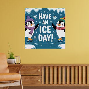 Süße Pinguine beim Eislaufen Cartoon, Habt einen E Poster