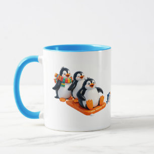 Süße Pinguine beim Schlittenfahren Illustration Tasse