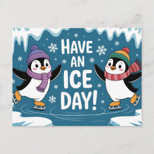 Süße Pinguine Eislaufen Cartoon, Habt einen Eisige Feiertagspostkarte