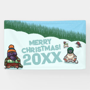 Süße Pinguine fügen das Jahr Frohe Weihnachten hin Banner