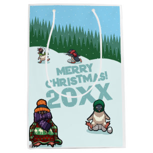 Süße Pinguine fügen das Jahr Frohe Weihnachten hin Mittlere Geschenktüte
