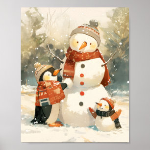 Süße Pinguine & Schneemann – Gemütliches Winteraqu Poster