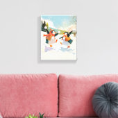 Süße Pinguine spielen im Schnee Aquarell-Kinderzim Leinwanddruck (Insitu (Wohnzimmer))