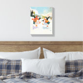 Süße Pinguine spielen im Schnee Aquarell-Kinderzim Leinwanddruck (Insitu (Schlafzimmer))