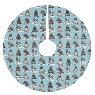 Süße Pinguine Weihnachten Schneeballschlacht Carto Polyester Weihnachtsbaumdecke