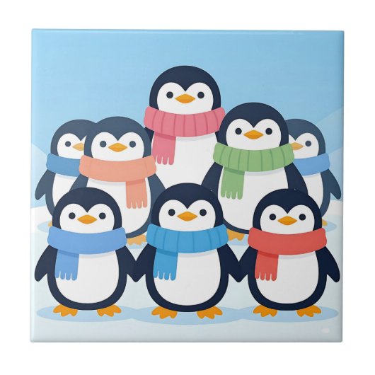 Süße Pinguine Winter-Schals Gruppenkuscheln Fliese (Vorderseite)
