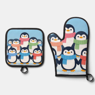 Süße Pinguine Winter-Schals Gruppenkuscheln Ofenhandschuh & Topflappen-Set