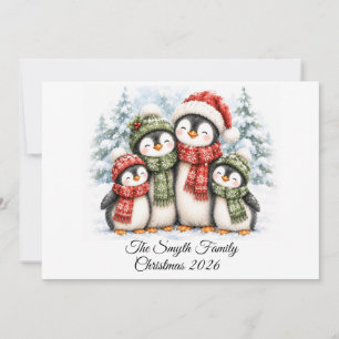 Süße Pinguinfamilie mit 4 Personen, individuelles Feiertagskarte