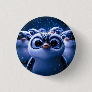 Süße Pinguinfamilie schneereiche Winternacht Button