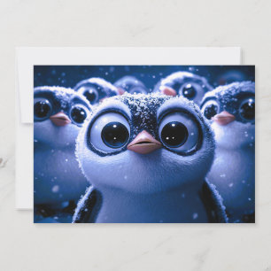 Süße Pinguinfamilie schneereiche Winternacht Feiertagskarte