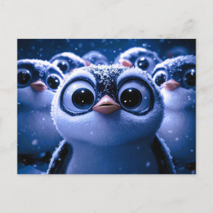 Süße Pinguinfamilie schneereiche Winternacht Feiertagspostkarte