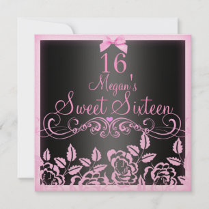 Süße Pink & Black Rose Sweet16 Geburtstagseinladun Einladung