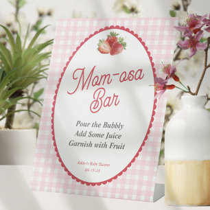 Süße Pink Gingham Berry, Erdbeer-Mom-osa-Bar Sockelschild