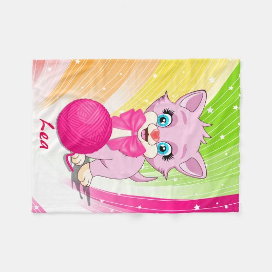 Süsse Pink Kitten Cartoon Fleecedecke (Vorderseite (Horizontal))