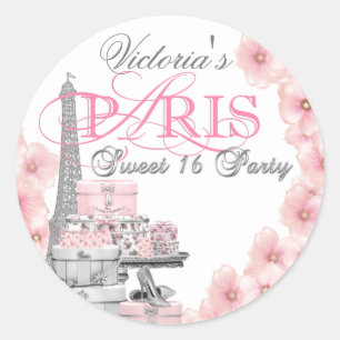 Süße Pink Paris 16. Geburtstagsfeier Runder Aufkleber