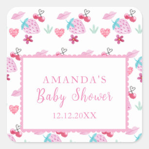 Süße Pinke Beeren Valentinstag Baby Shower  Quadratischer Aufkleber