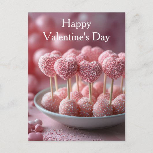 süße pinke Herzen Cake Pops Valentinstag Postkarte (Vorderseite)