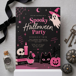 Süße Pinke Hexen Halloween-Party Einladung